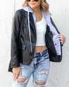Mable Faux Leather Hooded Blazer Jacket - Black