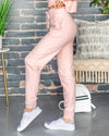 Penni Ribbed Pocketed Drawstring Joggers - Blush Pink