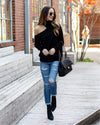 Nadene Cold Shoulder Turtleneck Sweater - Black