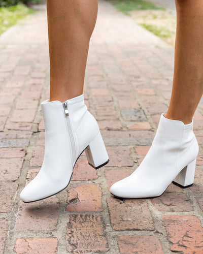 Carla Faux Leather Booties - White