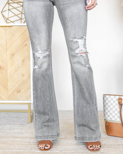Marissa Distressed Flare Jeans - Grey