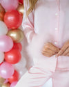 Trisha Button Down Feather Pom Pom Pajama Top - Candy Hearts Pink