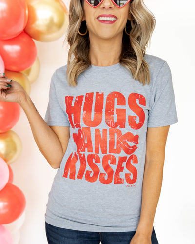 Hugs And Kisses Graphic Tee - Heather Grey