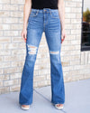 Dallas High Rise Distressed Flare Jeans - Medium Wash