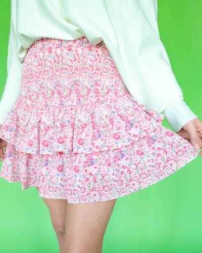 Ellis Ditsy Floral Smocked Skirt (With Shorts) - Pink Multi