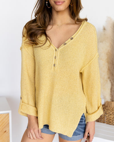 Eva V-Neck Button Sweater - Light Yellow