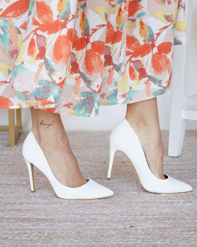 Tina Nubuck Pointed Toe Heels - White