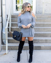 Kaelyn Waffle Knit Cold Shoulder Tunic Dress - Grey