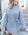 Kaelyn Waffle Knit Cold Shoulder Tunic Dress - Grey