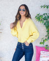 Natalie Collared V-Neck Sweater - Lemon