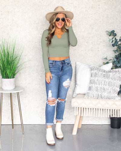 Annabelle Fitted Ribbed Cropped Top - Sage