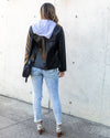 Mable Faux Leather Hooded Blazer Jacket - Black