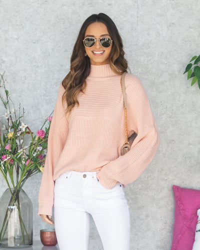 Brielle Mock Neck Sweater - Blush Pink