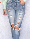 Rachel High Rise Paint Splatter Distressed Boyfriend Jeans - Light Wash