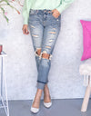 Rachel High Rise Paint Splatter Distressed Boyfriend Jeans - Light Wash