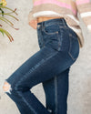 Noelle High Rise Distressed Flares - Dark Wash