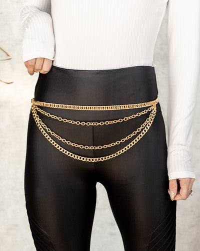 Paige Chain Layered Adjustable Belt - Gold