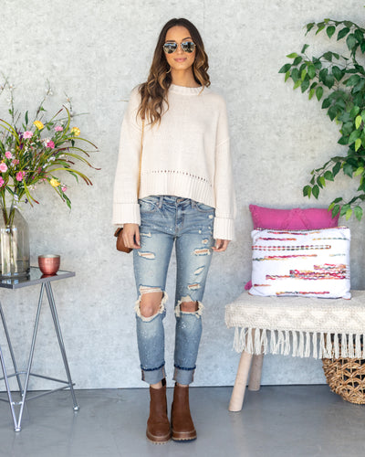 Juliette Stitched Cuff Sleeve Sweater - Cream