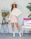 Isabel Gingham Print Wool Skirt - Blush Pink