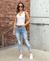 Mabry Ribbed V-Neck Bodysuit - White