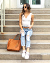 Mabry Ribbed V-Neck Bodysuit - White