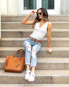 Mabry Ribbed V-Neck Bodysuit - White