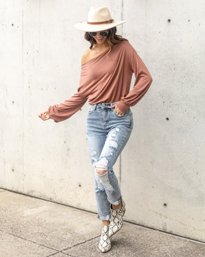 Sophia Boat Neck Bodysuit - Salmon