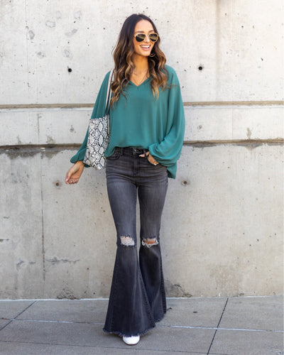 Maria V-Neck Blouse - Seafoam Green