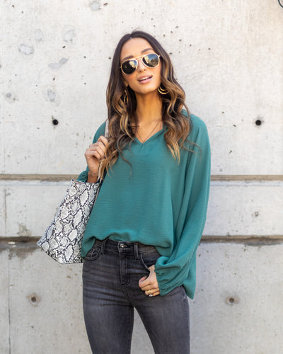 Maria V-Neck Blouse - Seafoam Green