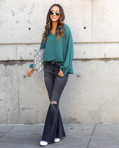 Maria V-Neck Blouse - Seafoam Green