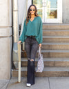 Maria V-Neck Blouse - Seafoam Green