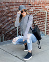 Andi Striped Brushed Knit Hoodie - Grey/Black