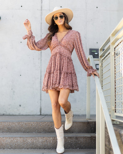 Jana Ditsy Floral Ruffle Dress - Mauve