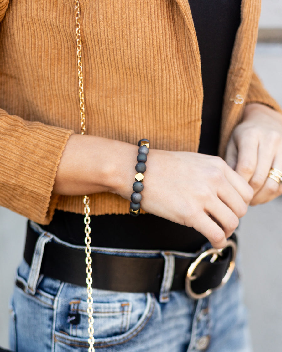 Brooke 10mm Druzy Stone Bracelet - Charcoal