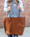Jean Faux Leather Tote, Leopard Crossbody And Coin Purse - Cognac