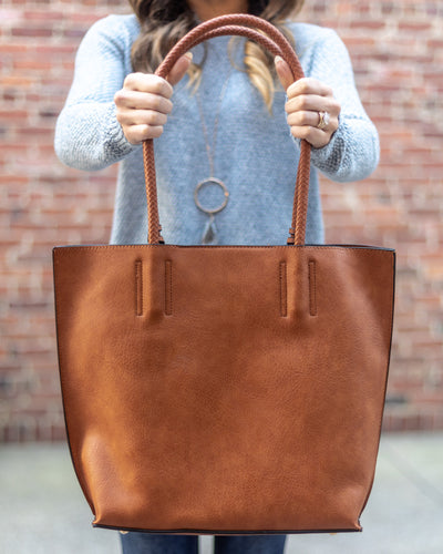 Jean Faux Leather Tote, Leopard Crossbody And Coin Purse - Cognac