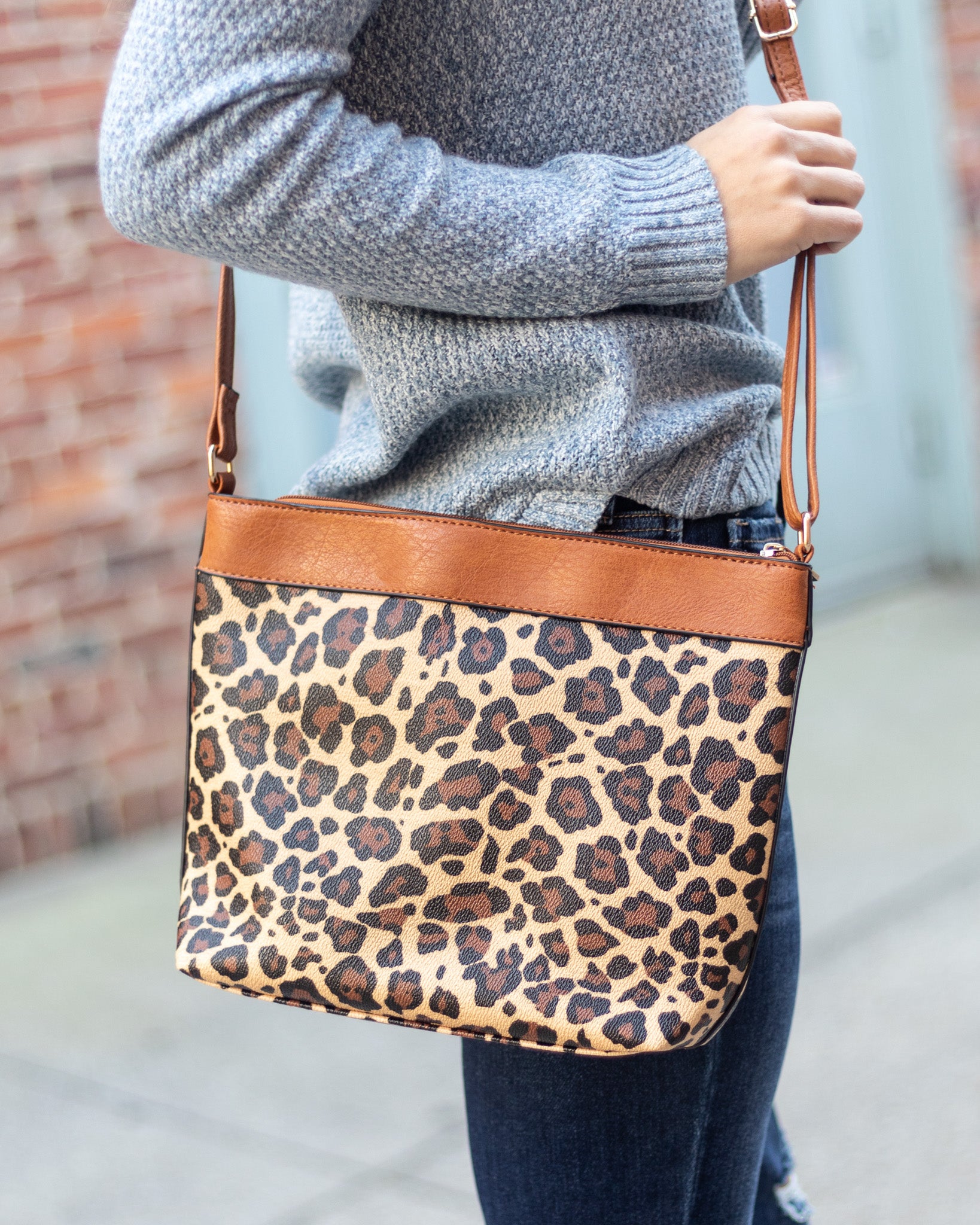 Jean Faux Leather Tote, Leopard Crossbody And Coin Purse - Dark