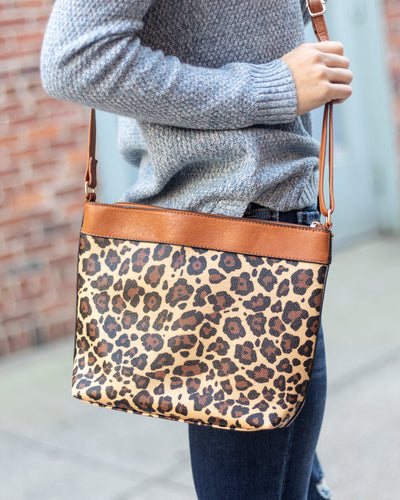 Jean Faux Leather Tote, Leopard Crossbody And Coin Purse - Cognac