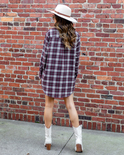 Ivy Plaid Button Down Dress - Burgundy