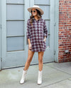 Ivy Plaid Button Down Dress - Burgundy