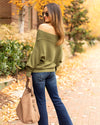 Nia Off Shoulder Ribbed Sweater - Olive