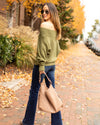 Nia Off Shoulder Ribbed Sweater - Olive