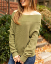 Nia Off Shoulder Ribbed Sweater - Olive