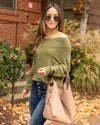 Nia Off Shoulder Ribbed Sweater - Olive