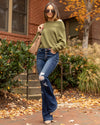 Nia Off Shoulder Ribbed Sweater - Olive