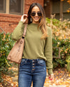 Nia Off Shoulder Ribbed Sweater - Olive