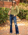 Nia Off Shoulder Ribbed Sweater - Olive