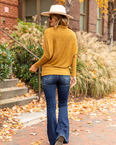 Whitley Funnel Neck Brushed Knit Top - Mustard