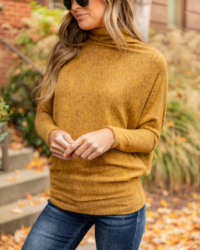 Whitley Funnel Neck Brushed Knit Top - Mustard