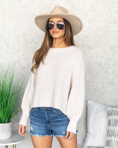 Georgia Textured Knit Bubble Sleeve Sweater - Cream